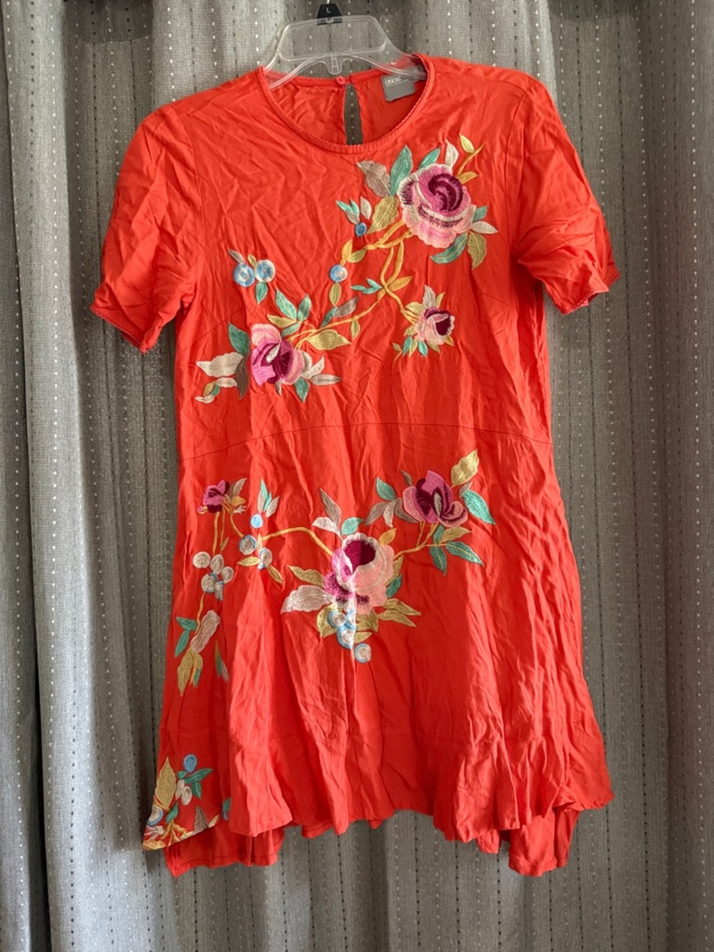 ASOS Coral Orange Floral Embroidered Short Dress